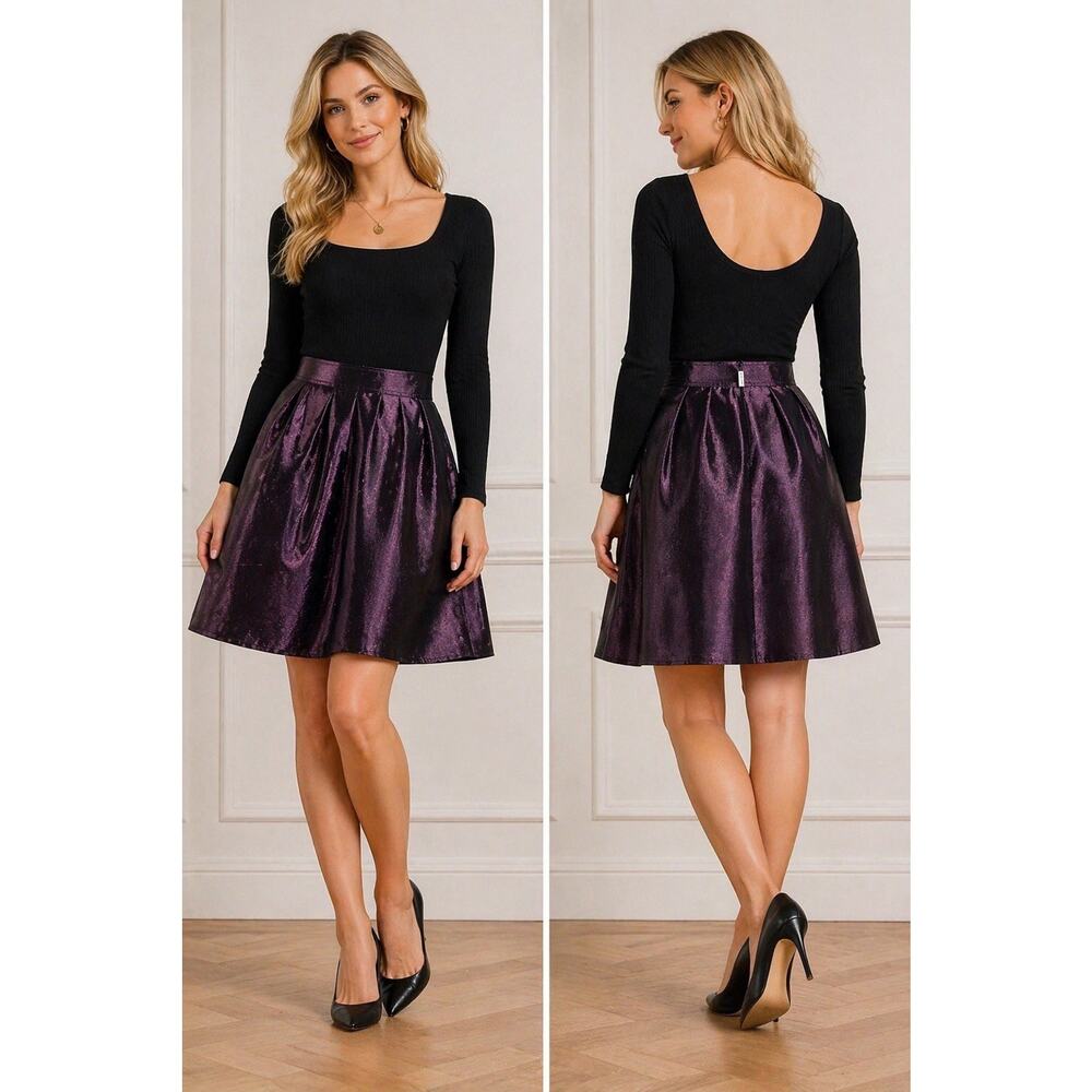 Burberry London Silk Blend Skirt Purple Black Amethyst Pleated A-Line Size 8